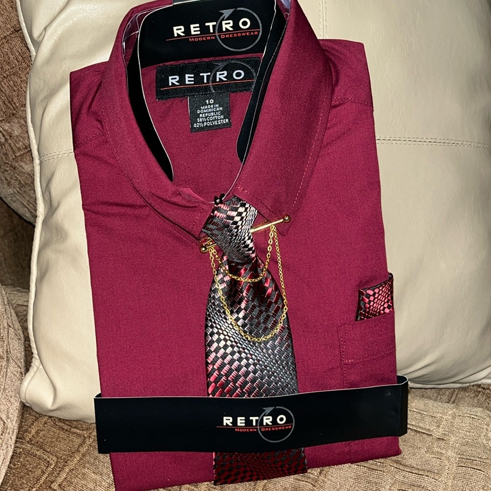 Retro Modern Dresswear Boys Long Sleeve Dress Shirt/Tie/Pocket-Square/Tie Clip